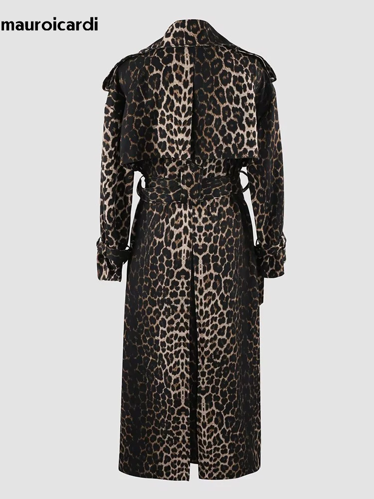 Mauroicardi Spring Extra Long Oversized Flowy Thin Soft Colorful Leopard Print Trench Coat for Women Luxury Designer Clothes
