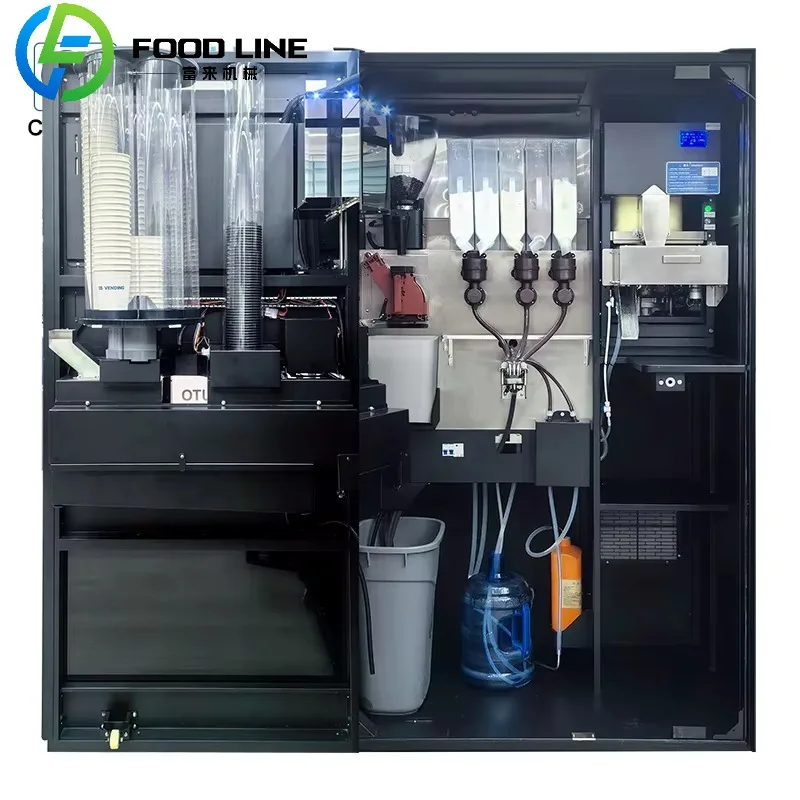 Bean-to-cup Commercial Freshly Ground Coffee Vending Machine With Ice Maker and Automatic Capping Device for Public Place