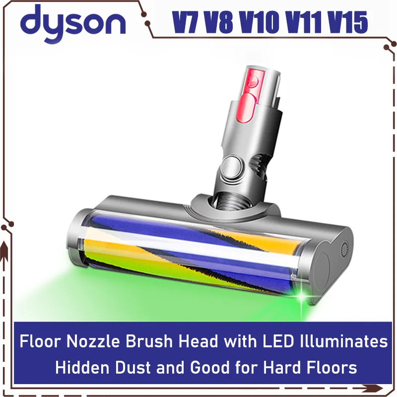 For Dyson V7 V8 V10 V11 V15 Vacuum Cleaner Floor Nozzle Brush Head with LED, Illuminates Hidden Dust and Good for Hard Floors