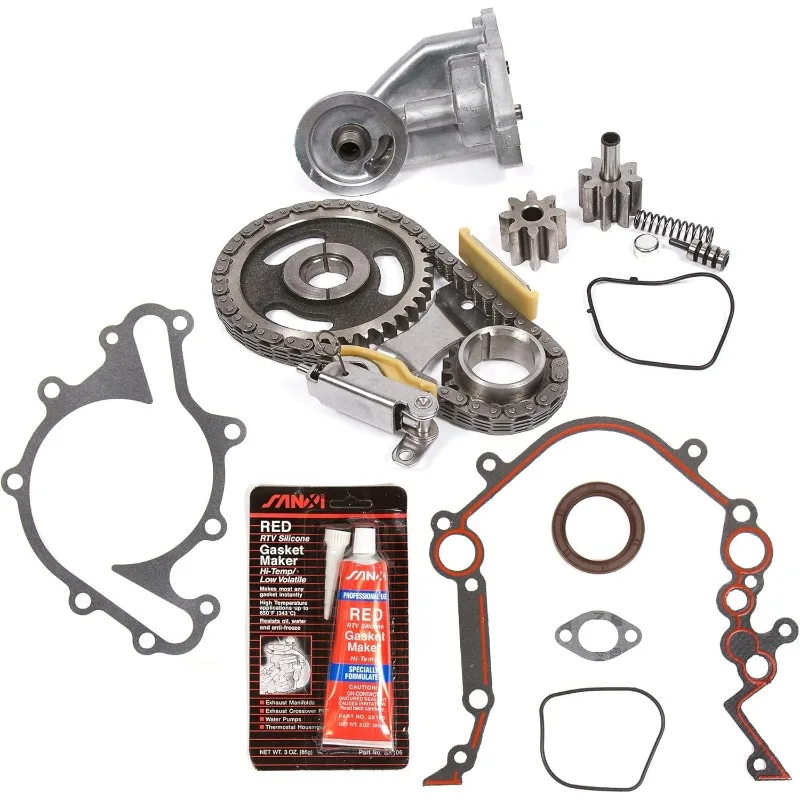Evergreen TKTCS20500OP Compatible con 90-07 Mercury 3,8 3,9 4,2 OHV 12 válvulas Kit de cadena de distribución junta de cubierta de sincronización de bomba de aceite