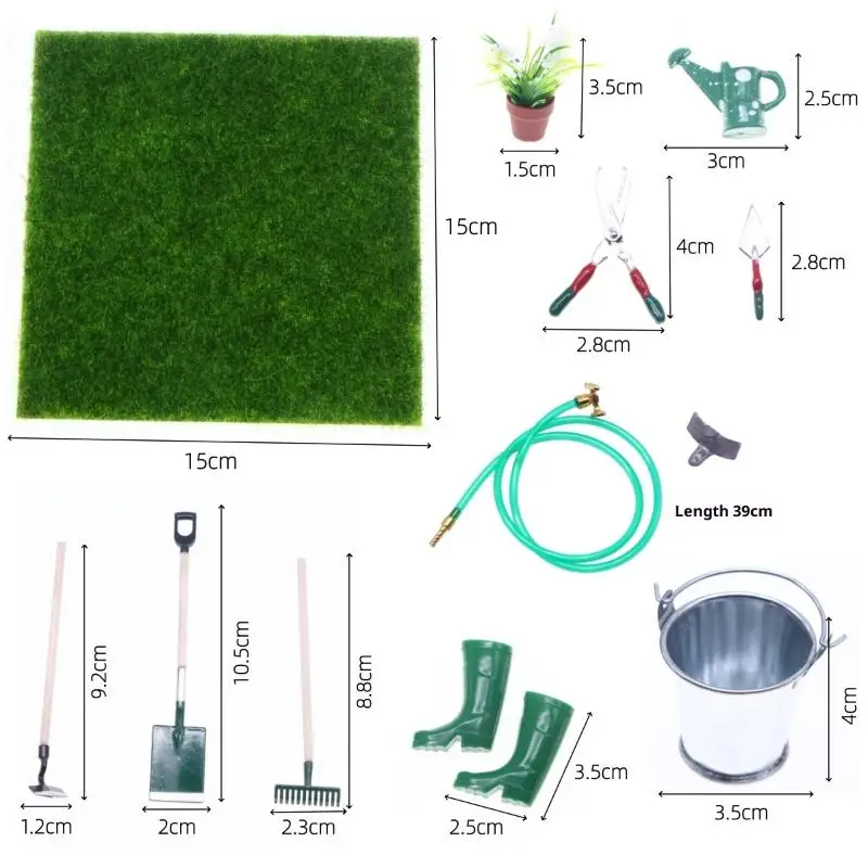 1 conjunto de simulação casa de bonecas em miniatura pá enxada forcado e ferramenta de reparo de tubulação de água jogar acessórios de jardim de fadas ferramentas agrícolas
