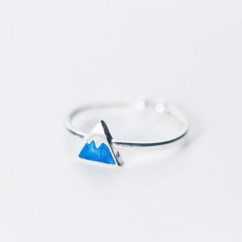 

New Fashion Silver Color Copper Blue White Enamel Mountain Open Finger Rings For Women Girl Jewelry Gift Dropship Wholesale