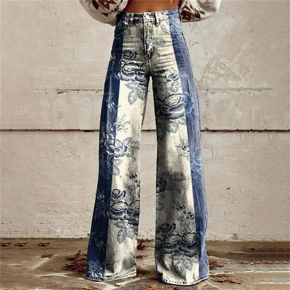 2025 Ladies Jeans High Waisted Women Jeans Flare Pant High Street Loose Wide Leg Denim Pants Fashion Y2k Jeans