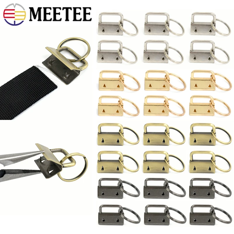 

Meetee 25mm Belt Webbing Metal Tail Clip Buckles Key Fob Ring Strap End Clips Clasp with Pliers Tools for Keychain Accessories