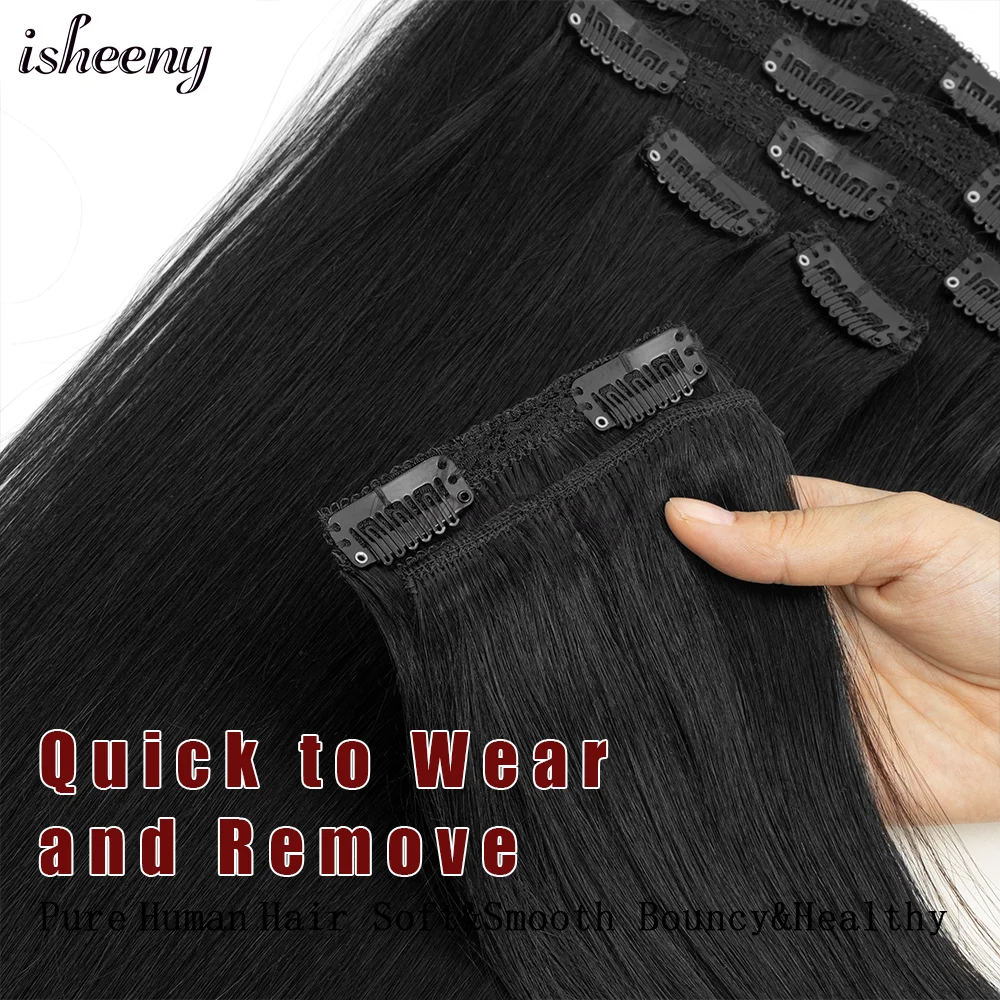 Isheeny كليب في الشعر البشري ملحقات طبيعية 12-24 بوصة آلة ريمي كليب الشعر كامل الرأس 7 قطعة/المجموعة سهلة لارتداء للمرأة #5