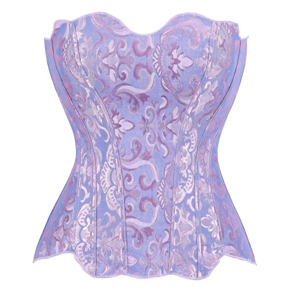 

Женский викторианский сексуальный корсет-топ, бандо, розовый, синий, винтажный, с цветочным узором, на все тело, больших размеров, нижнее белье, жаккард