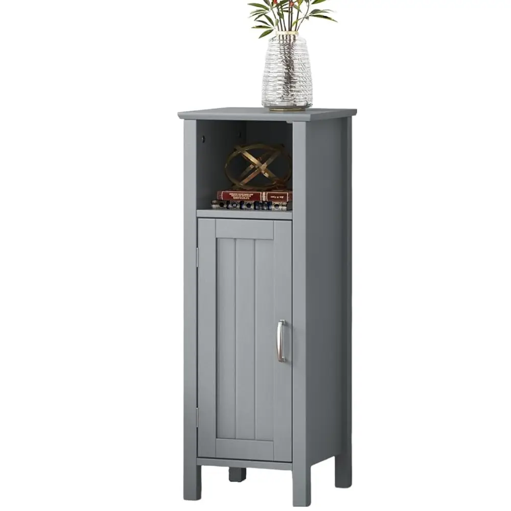 

Luarane Wooden Bathroom Floor Storage Cabinet, Side Storage Organizer Cabinet With 1 Door Open Shelf Adjustable Shelves, Small
