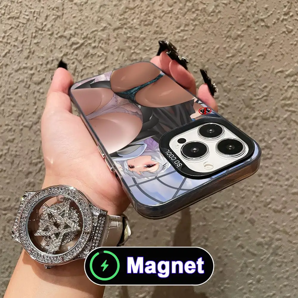 Anime Hentai Waifus Phone Case for iPhone 17 16 15 14 13 12 11 Air Pro Max Plus Colorful Silver Magnet Cover