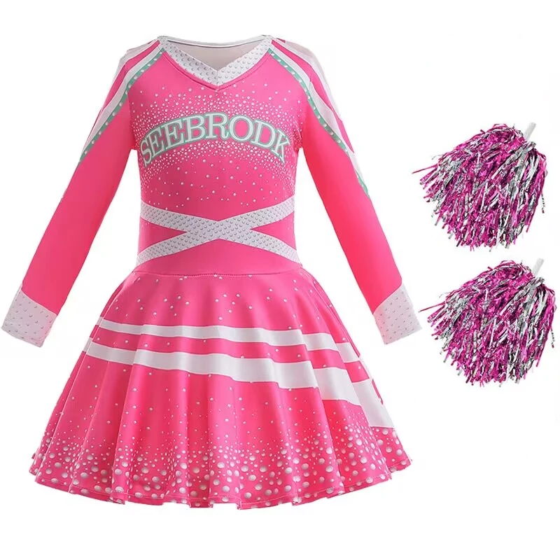 2024 College Sports Football and Basketball Club Competition Dress for Girls Cheerleading Dress Long sleeved Open Back Pleated S