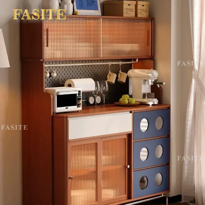 for Wooden Small Coffee Dining Side Cabinet Middle Antique Solid Wood Integrated Wall Storage Cabinet Wine Cabinet Household
