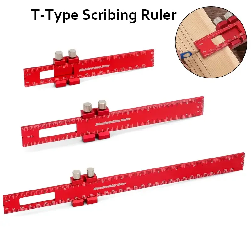 3Pcs Precision Pocket Ruler Metal Slide Rule Inch and Metric T-Type Scribing Ruler Square Ruler T Track Ruler Measuring Tools