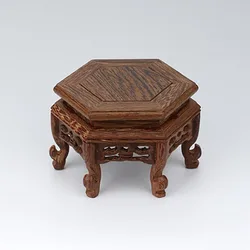 Chinese Classical Handmade Hexagon Wings of Wood Base Display Stand, Exquisite