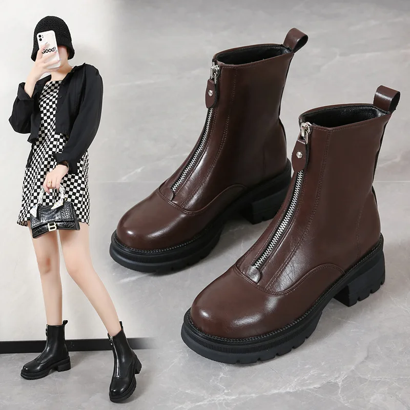 Wysokie obcasy damskie Buty 2022 New Winter Chelsea Boots Chunky Designer Brand Luxury Zipper Ankle Shoes Goth Punk Mujer Zapatos