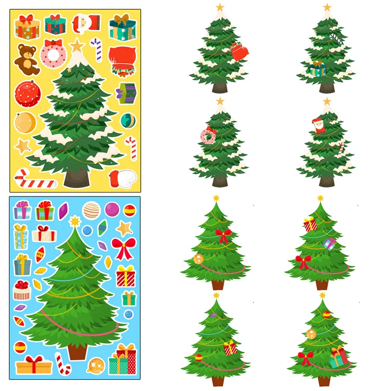 Christmas Tree Stickers for Kids DIY Dress Up Your Own Christmas Gifts Decoration Stickers Xmas Party Games Activities Supplies