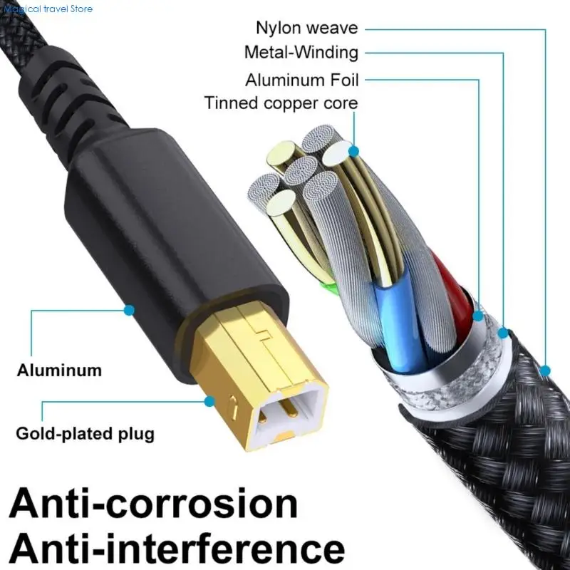 N2UB USB Type C Printer Cable Braided Male to USB B Extender Cord Wire 480Mbps Data Transfer and Connection Devices Black