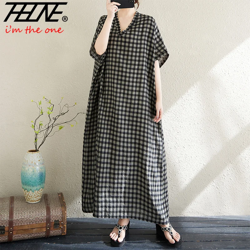 THHONE サマードレス女性のためのボヘミアンビーチスタイルホリデー Vestidos De Mujer ルーズ V ネックカジュアル半袖婦人服
