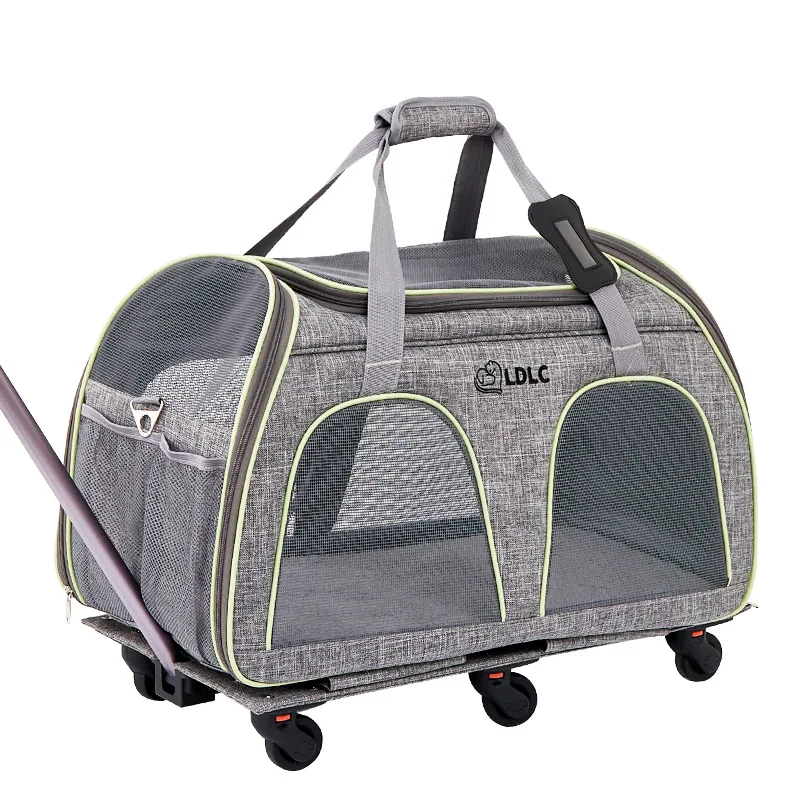 

Multifunctional Outdoor Wheeled Foldable Collapsible Cat Trolley Pet Carrier With Wheels