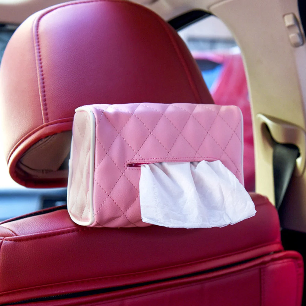 

Car Tissue Box Holder Pu Rectangle Cover For Vehicle Home Office Pink Tissue Paper Storage Organizer