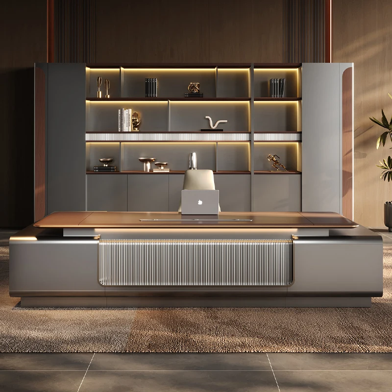 Luxury Wood Finish MDF Executive L-Shaped Office Desk With Storage For CEO One-stop Office Furniture Collection Sets