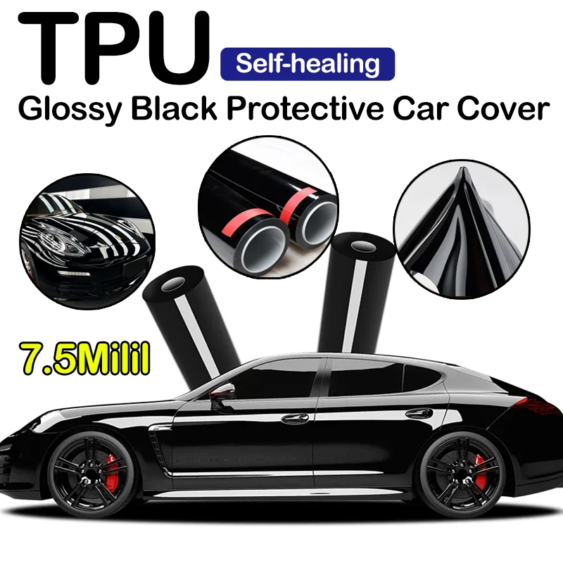 TPU 7.5Mil 50/152CM Bright Glossy Black Paint Protection Self-healing Film Paint Protection Anti-scratch PPF Wrapping Color