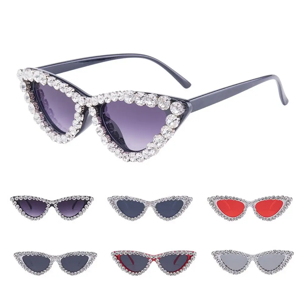 

Cat's Eye Frame Rhinestone Decoration Sunglasses Sun-Protective Outdoor Black Shades Glasses Photos Decoration Travel Sunglasses