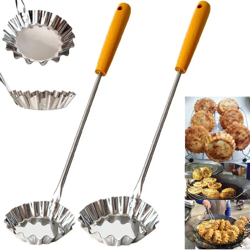 Stainless Steel Wood Hand Meatball Spoon Pancake Scoop Meat Pie Maker Non-stick Fried Food Mold Kitchen Cooking Household Tools