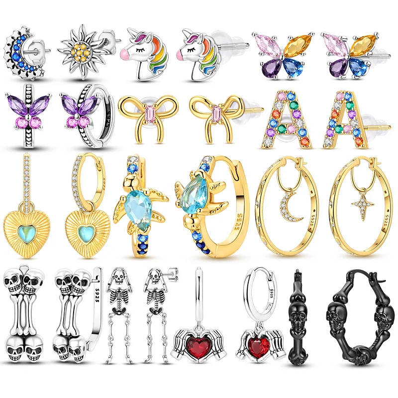 Hot Sale 925 Sterling Silver Hoop Earrings Colorful Butterfly Letter Love Series Fit Teens Ladies Female Hanging Ear Buckles
