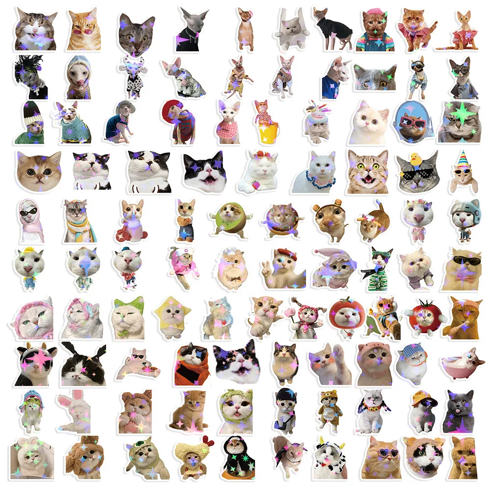 10/50/100/200 pièces chat MEME drôle animaux autocollants dessin animé  jouet bricolage planche à roulettes téléphone bagages ordinateur portable  étanche Graffiti autocollant Pack / Jouets traditionels, image size:1000x1000