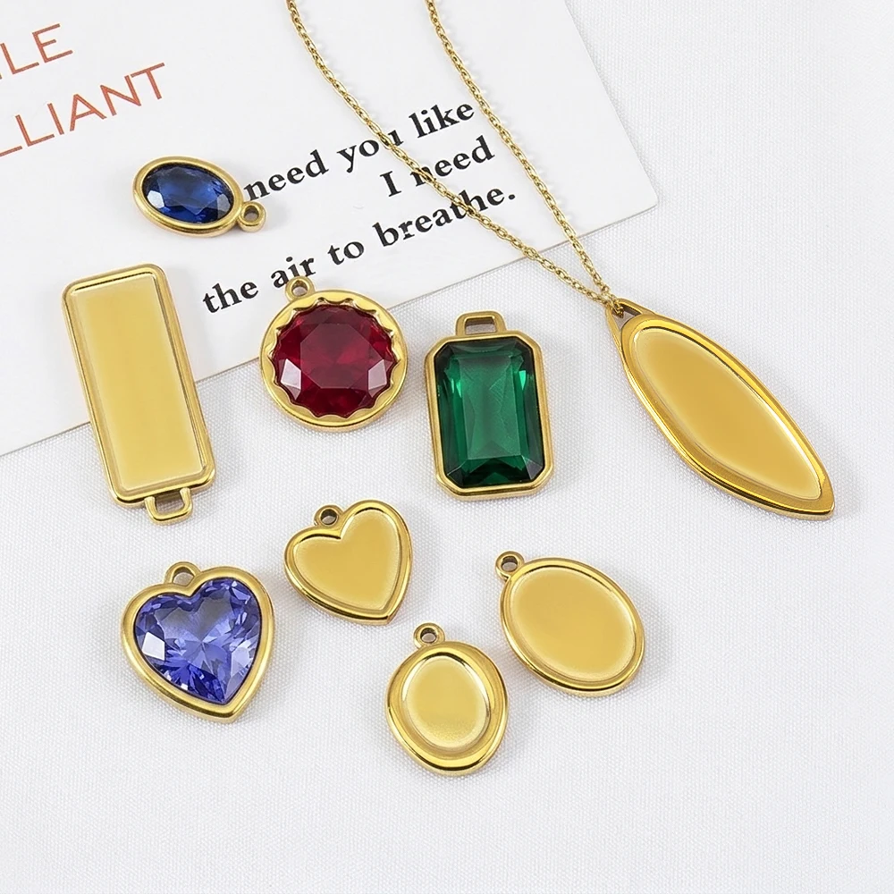5pcs Stainless Steel Geometry Oval Frames Blank Bezel DIY Earring Geometric Heart Pendant Base Necklace Jewelry Making Wholesale view 2