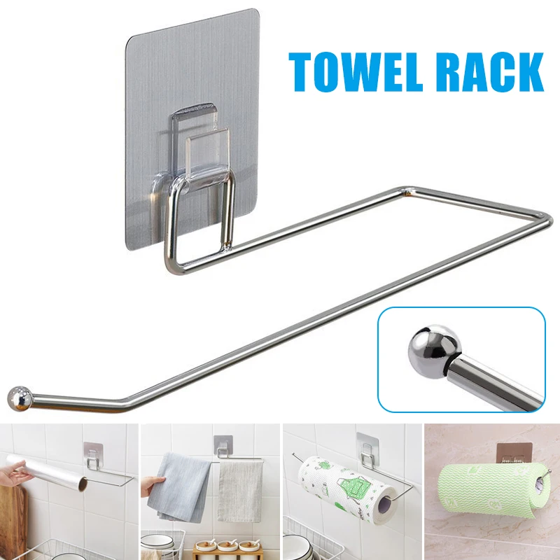 

Wall Mount Paper Towel Holder Stainless Steel No Hole Adhesive Stand Organizer Holder Bathroom Kitchen Accessories