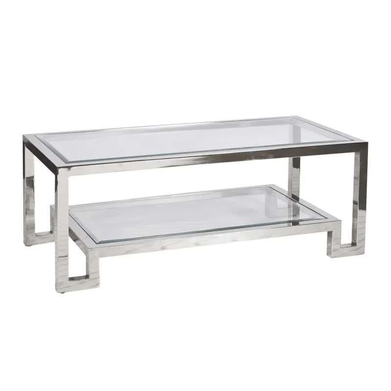 

American light luxury acrylic stainless steel rect ngular double-layer cof fee tab le/hotel villa soft decoration
