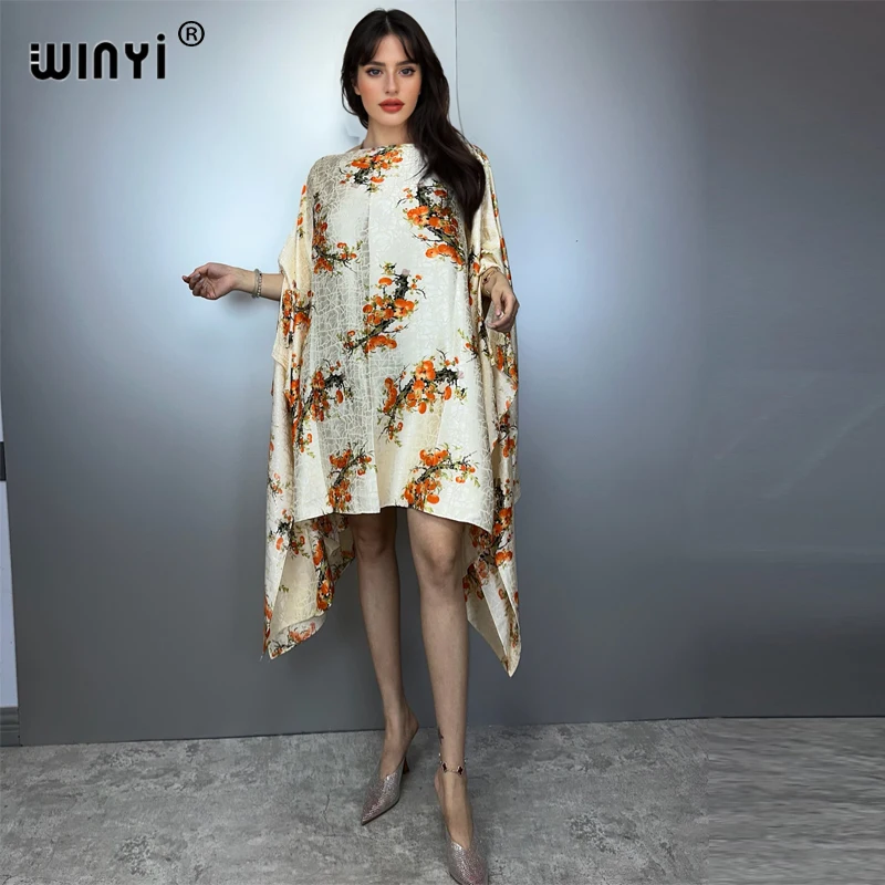 WINYI summer loose kaftan Boho Print Elegant long dress Women Evening party Caftan abaya muslim woman abaya dubai luxury