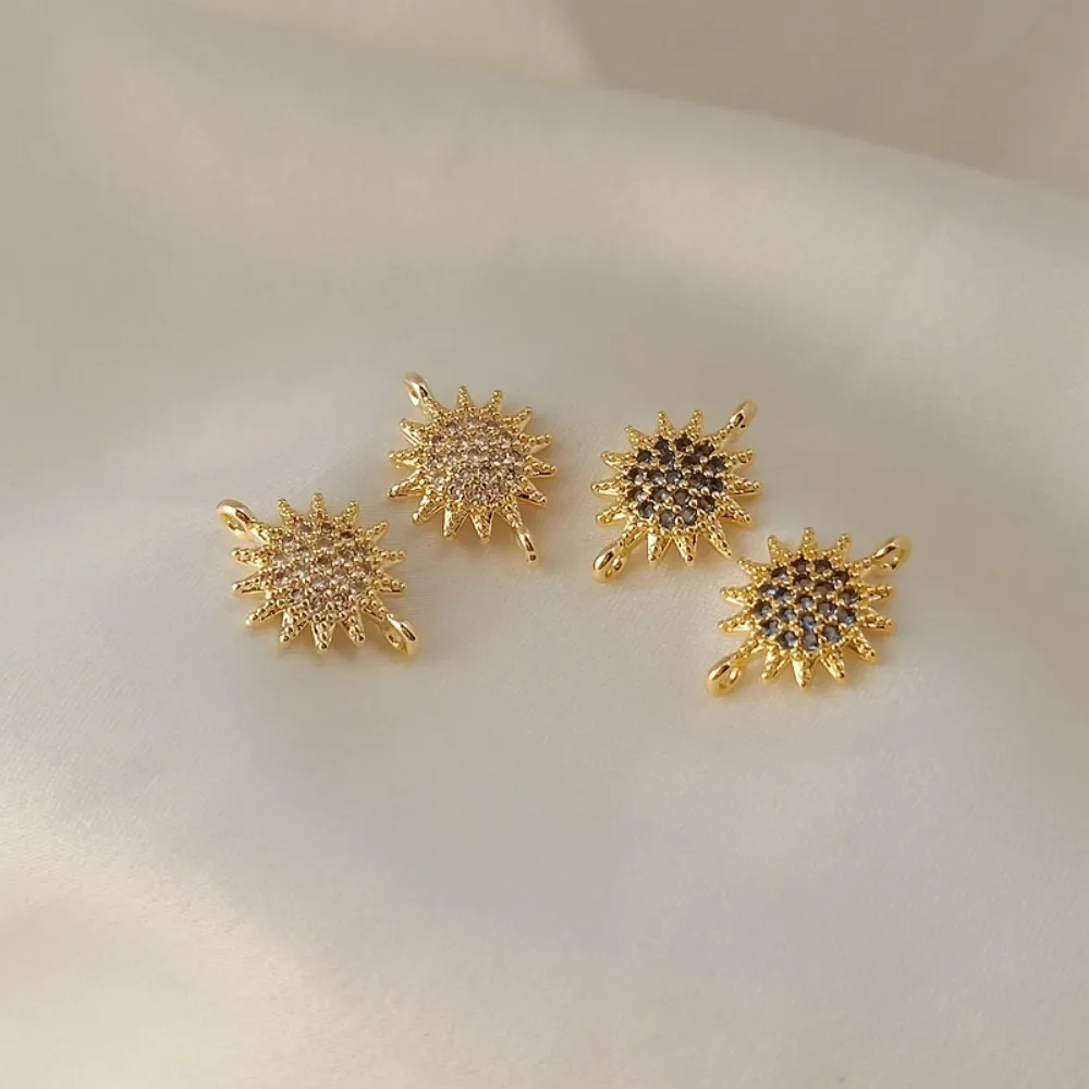 

14K Gold-plated and Inlaid Zircon Sunflower Double Pendant Connection Bracelet Necklace, DIY Handmade Jewelry Accessory 10mm