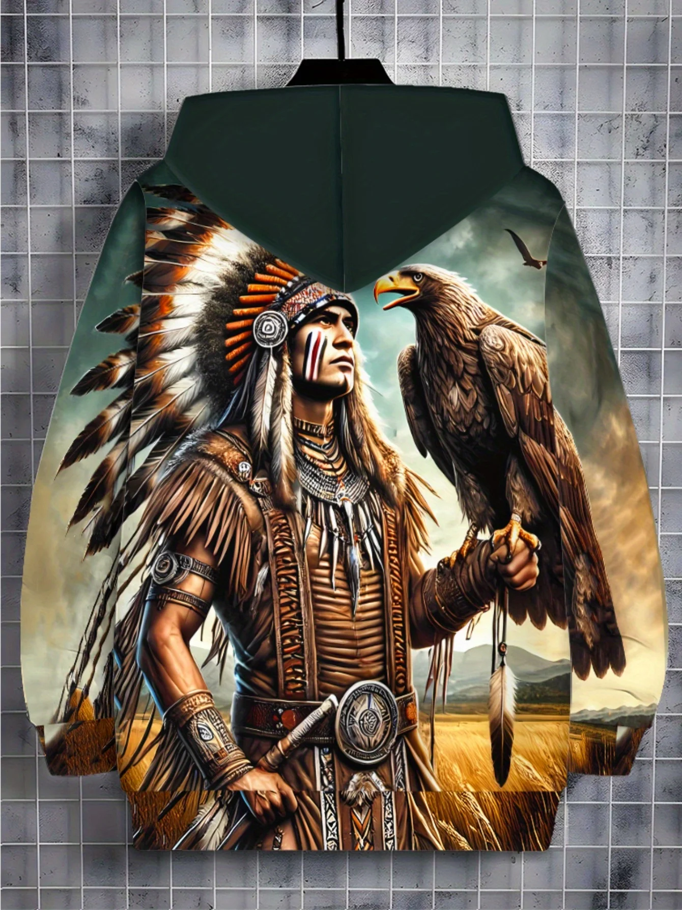 Толстовка на молнии для мужчин. Толстовка с дизайном Native Warrior для одежды в гостиной, Яркий многоцветный принт, Легкий удобный крой,