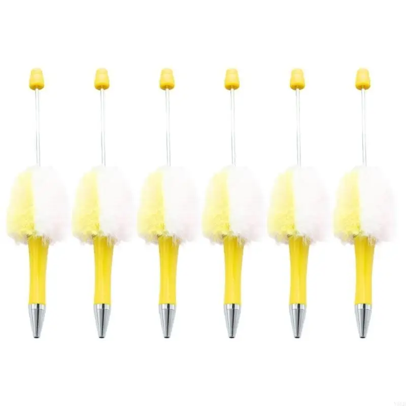 

Y5LB 6Pcs Ballpoint Pen Plush Ball Beadable Ballpoint Pen Write Smoothly