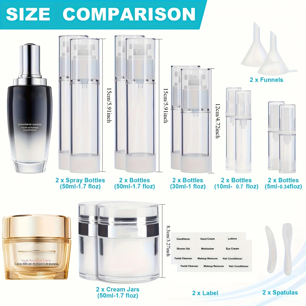 Airless Pump Jar Set with Tools, Vacuum Pump Dispenser Empty Refillable Cosmetic Pump Jars Bottles Lotion Cream Dispenser