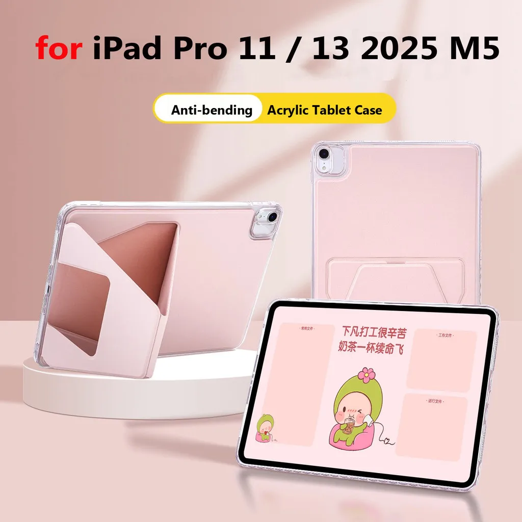 

Casing for IPad Pro 13 2025 M5 13 Inch Case Pro 11 M5 2025 & 2024 Folding Stand Tablet Case Anti-bending Acrylic Stand Cover