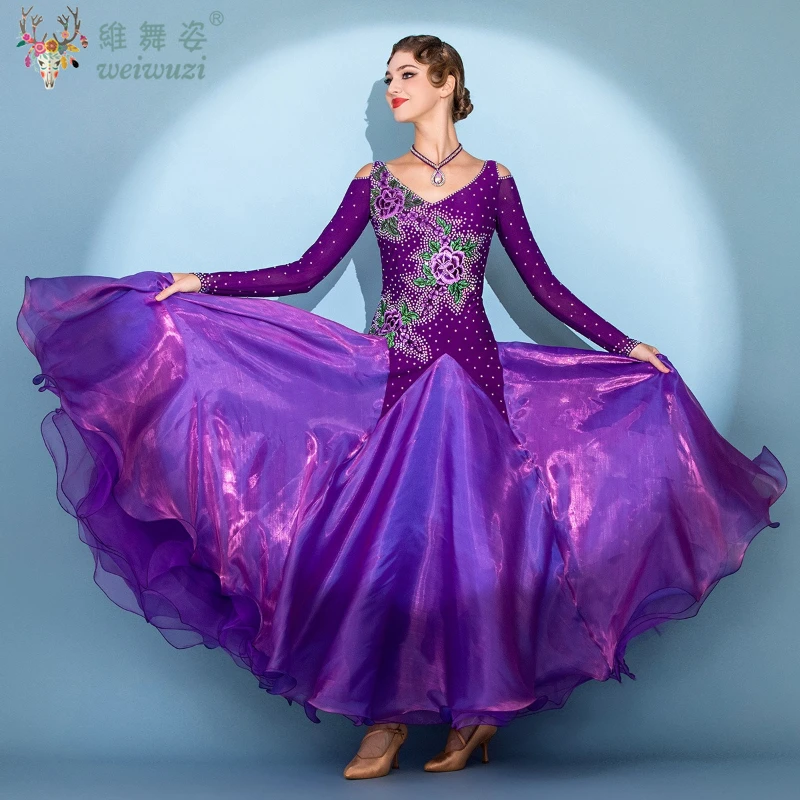 

Modern Dance Competition Costume High-end Purple Diamond-encrusted Elegant Performance Dresses Women WaltzBallroom Dancing Dress