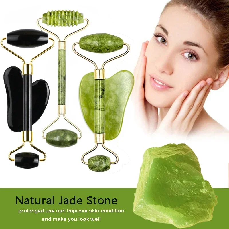 Jade Roller Gua Sha Massage Tool Set Guasha Natural Stone Massage Face for SPA Body visage rouleau de massage rouleau visage