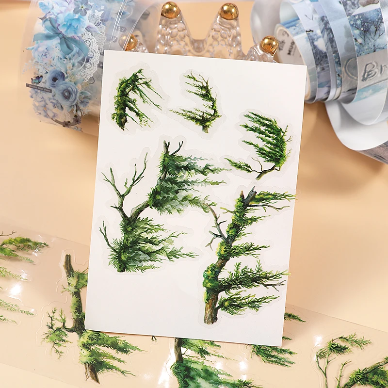 4 Styles PET Washi Tape Blue Floral Lace Moss Forest Mushroom Winter Snow Landscape Tape For Journal Scrapbooking DIY Crafts view 5