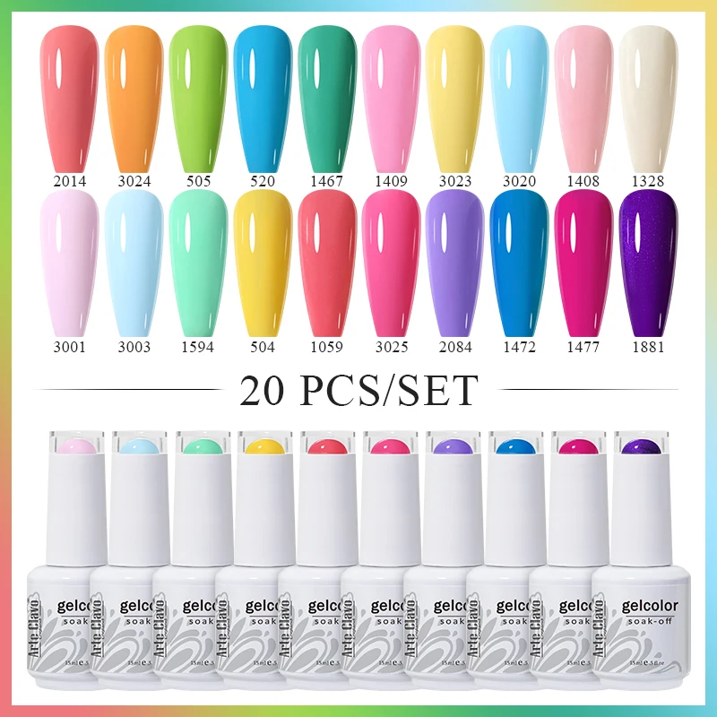 Arte Clavo 15ml Nail Gel Polishes Set Color Nails Art 20pcs/Set HEMA TPO FREE Soak Off UV Hybrid Varnishes Manicure Nail Lacquer