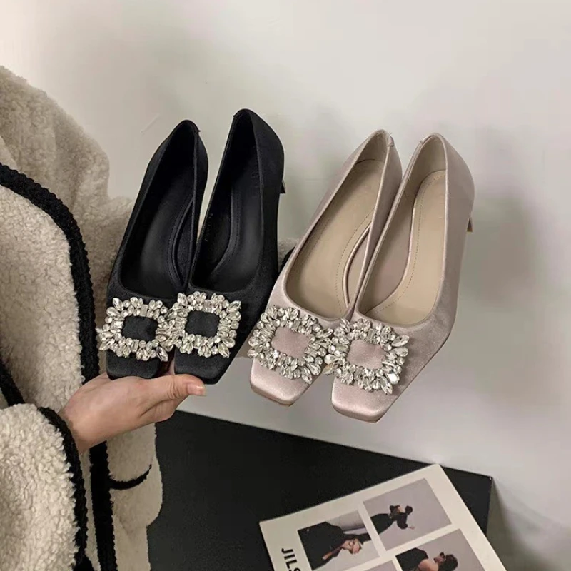 2025 Spring Autumn New Lady Elegant Heel Shoes Fashion French Style Retro Soft Bottom Anti-slippery Versatile Chic Wedding Shoes