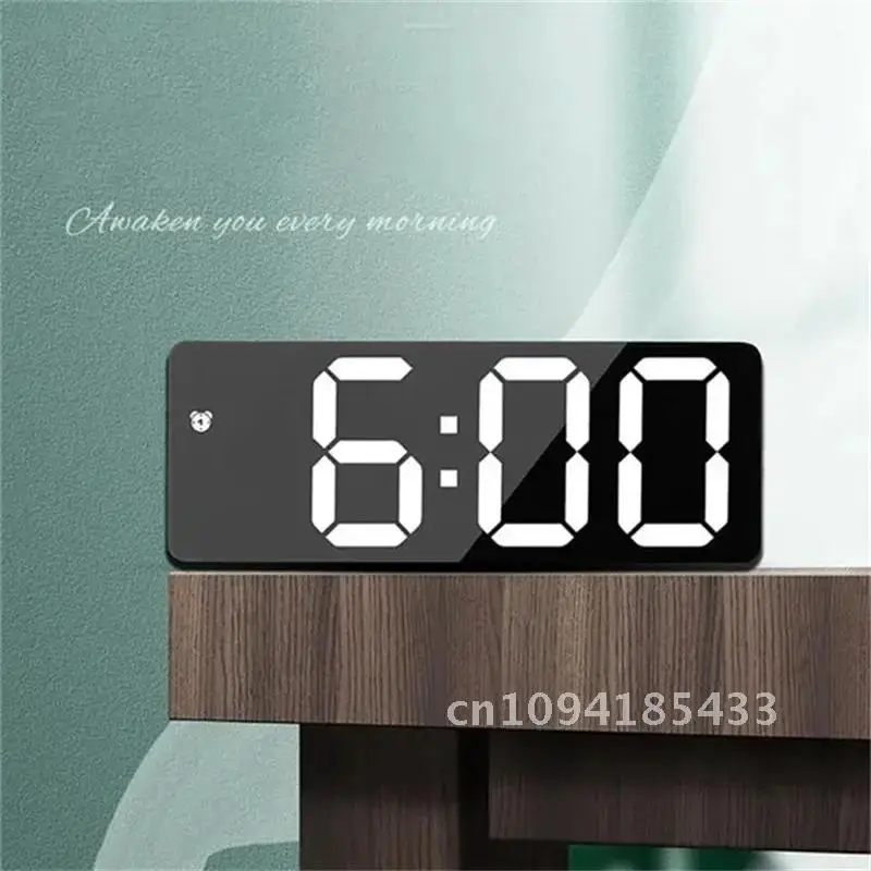 LED Mirror Digital Alarm Clock Voice Control Table Clock Snooze Function 3 Brightness Adjustable 12/24H Electronic LED Clocks