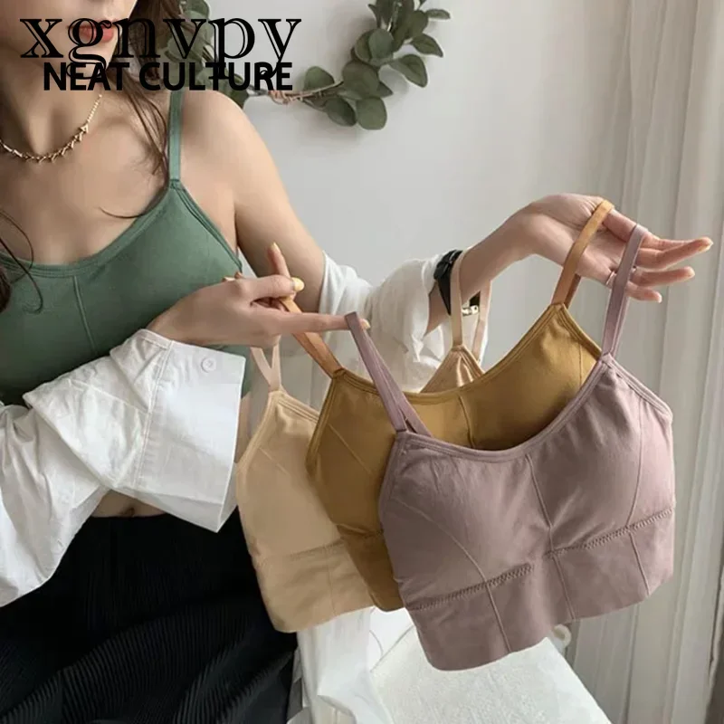 xgnvpy No Trace Beautiful Back Halter Vest Wrap Chest Top Underwear Women's Base Girls All-in-one Anti-slip Thin