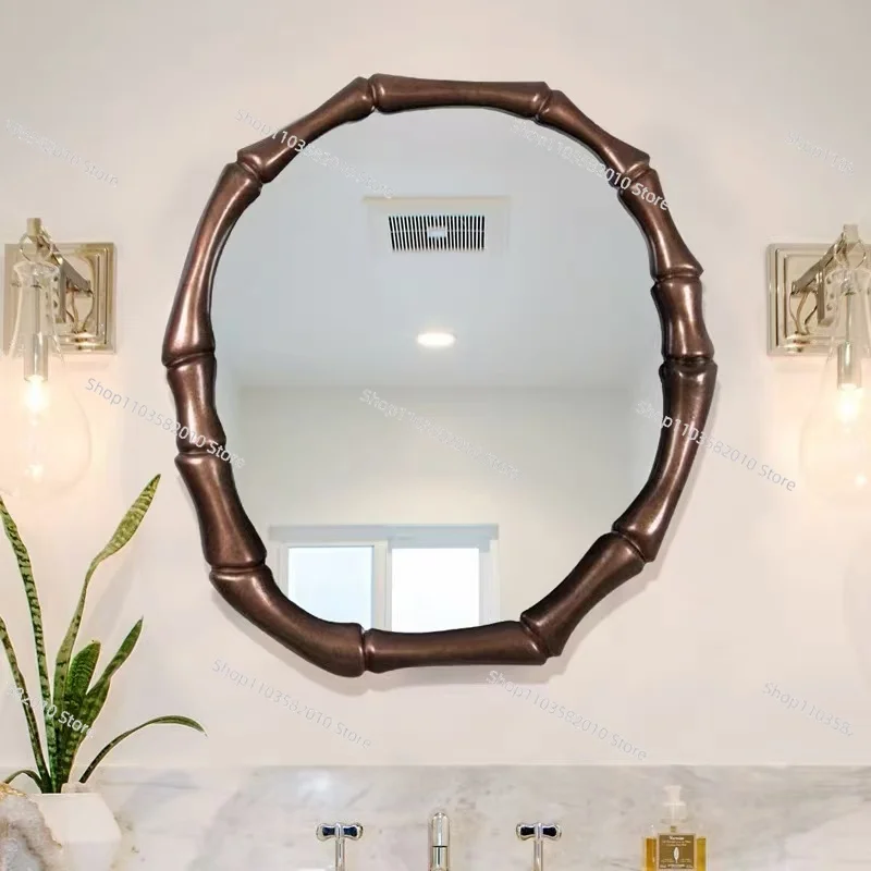 70X75CM modern Chinese bamboo decorative mirror porch fireplace wall-mounted mirror toilet makeup mirror