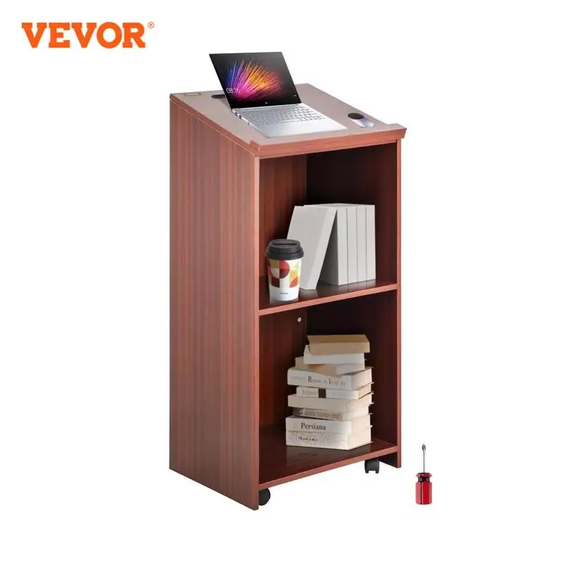 VEVOR Gỗ Bục 2X4 FT Lecterns Và Podiums W/4 Lăn Bánh Xe Nghiêng Mặt Vách Ngăn & Đĩa kệ Lắp Ráp Dễ Dàng Óc Chó