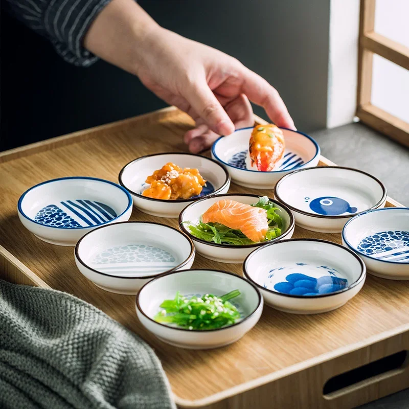 Japanese Ceramic Seasoning Dish Round Small Plate Snack Plate Tableware Wasabi Vinegar Soy Sauce Dish Home Kitchen Supplies