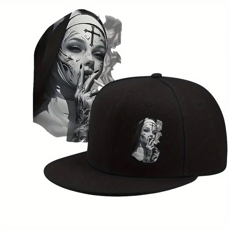 Modna czapka baseballowa z płaskim daszkiem, regulowana, w stylu vintage, z grafiką zakonnicy, czapka hip-hopowa unisex, czapka typu snapback do streetwearu