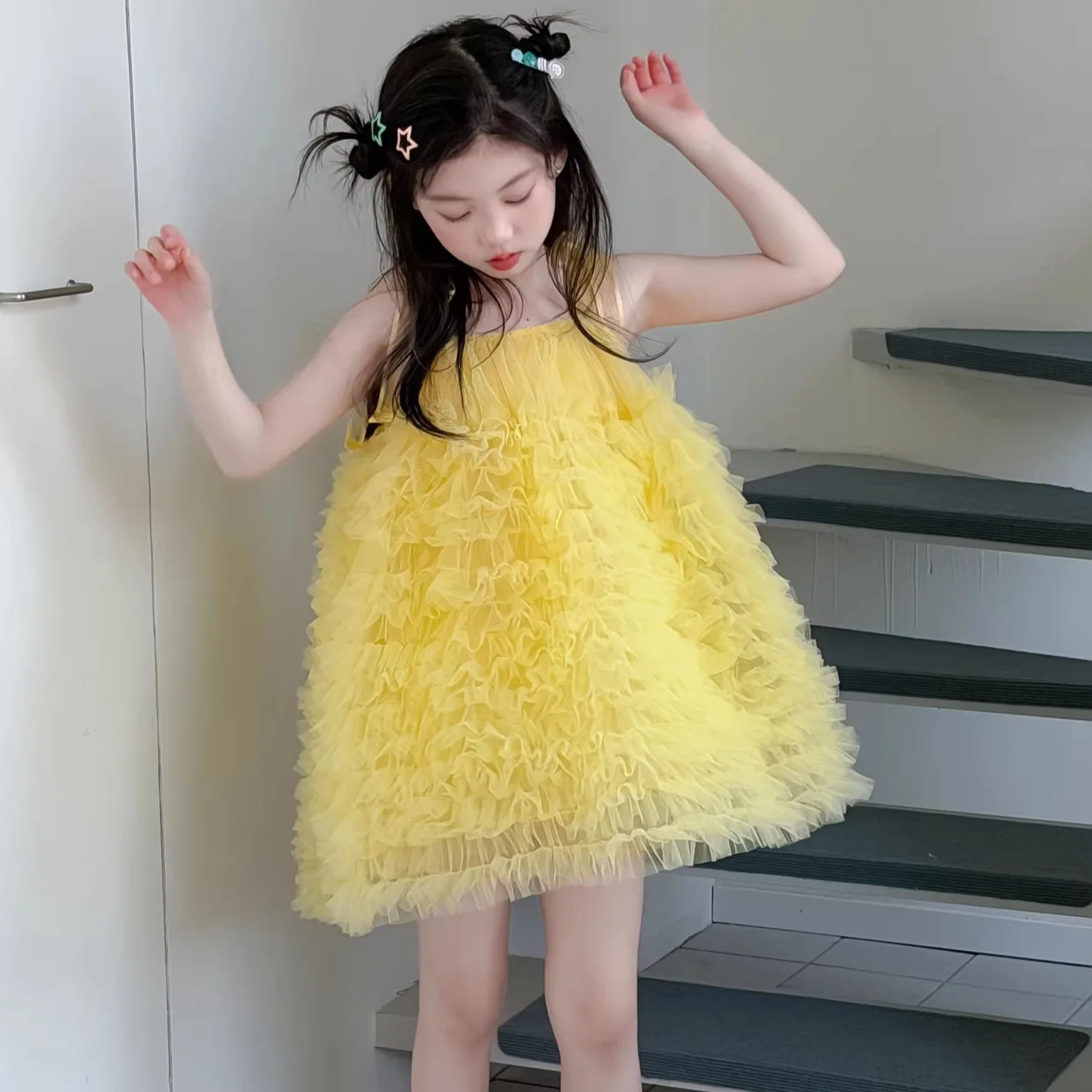 

Girls' Korean cake dress, camisole princess children's 2026 summer new style, girls' beach vacation dress