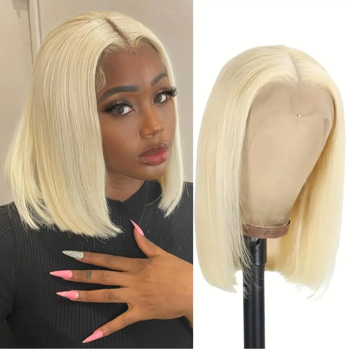 

Straight 613 Bob Wig Human Hair 180% Density Blonde Bob Wig Human Hair Glueless Lace Front Wigs Short HD Transparent Lace Front